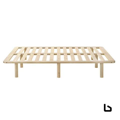 Platform bed base frame wooden natural double pinewood -
