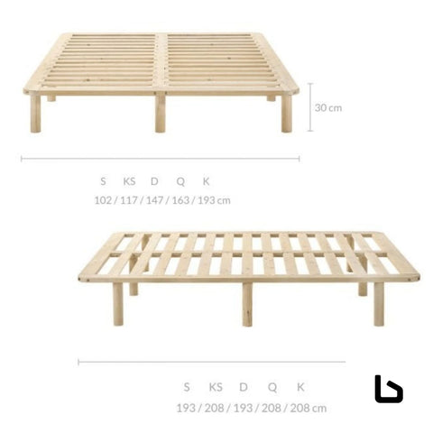 Platform bed base frame wooden natural king pinewood
