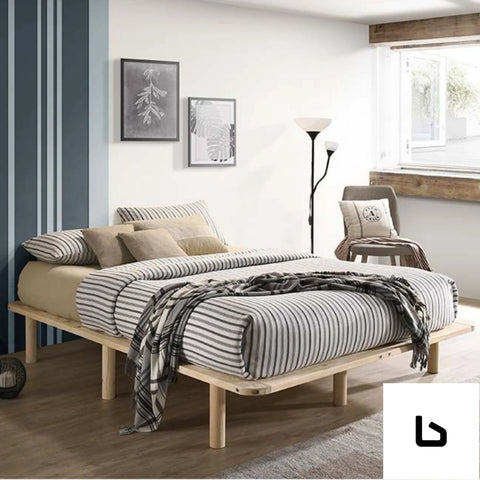 Platform bed base frame wooden natural single pinewood