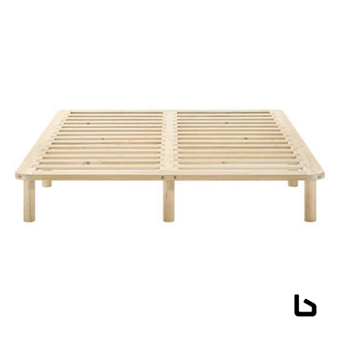 Platform bed base frame wooden natural queen pinewood