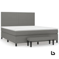 Queen bed frame + mattress + topper + bench - grey