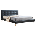 Queen pu leather deluxe bed frame black