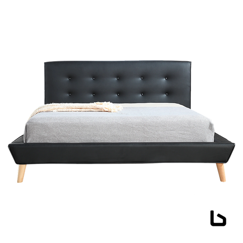 Queen pu leather deluxe bed frame black