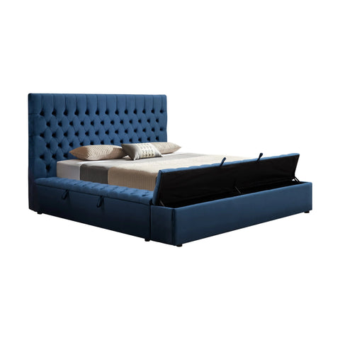 Queen size bedframe velvet upholstery deep blue colour