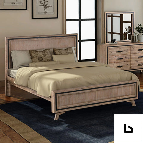 Queen size silver brush bed frame in acacia wood