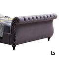 Queen size sleigh bedframe velvet upholstery grey colour