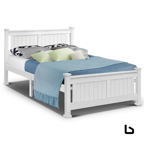 Bf double size wooden bed frame - white - frame