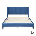 Samson queen bed winged headboard fabric upholstered - blue