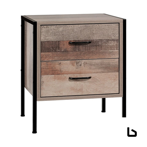 Bf bedside table drawers nightstand metal oak - furniture >