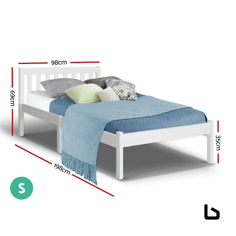 Single size wooden bed frame - white - frame