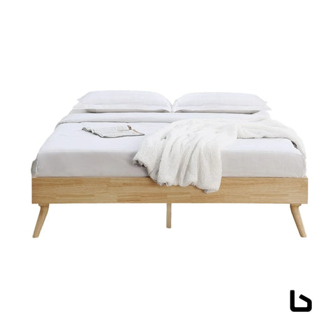 Natural oak ensemble bed frame wooden slat queen - base