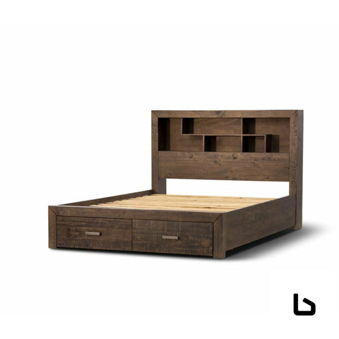 STORM Grey Stone Pine Wooden Storage Bed Frame BED FRAME -