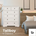 Tallboy 6 chest of drawers solid acacia wood bed storage