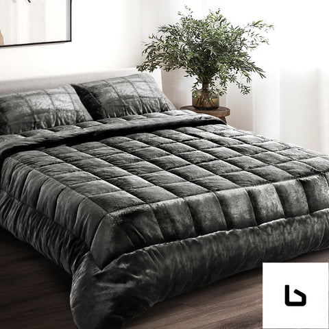 Giselle bedding faux mink quilt charcoal double - home &