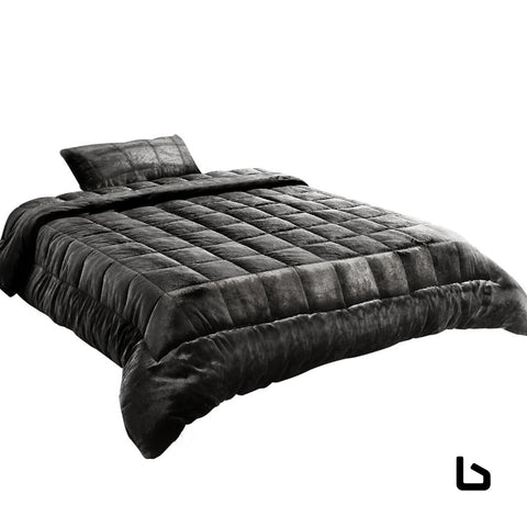 Giselle bedding faux mink quilt charcoal single - home &