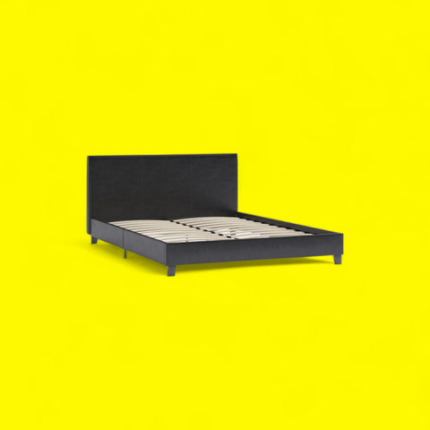 Bed frame double size base mattress platform leather wooden