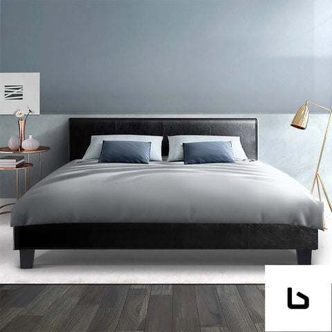 Bed frame double size base mattress platform leather wooden