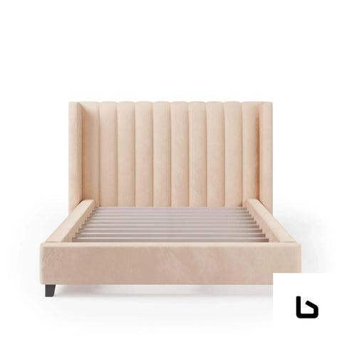 VALANCE Velvet Plush Bone Fabric Bed Frame (Australian Made) Bed Frame Bedroom Factory 