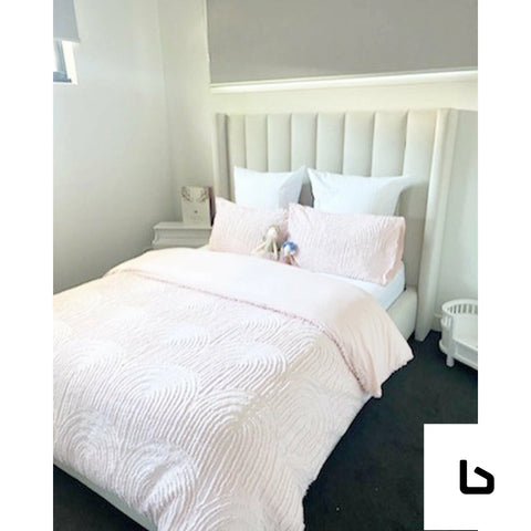 VALANCE Boucle Orlando White Fabric Bed Frame (Australian