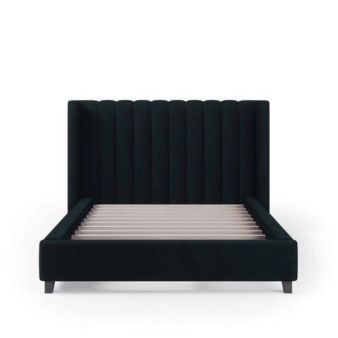 VALANCE Velvet Plush Jet Black Fabric Bed Frame (Australian Made) Bed Frame Bedroom Factory 