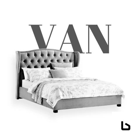 VAN Chambray Vapour Fabric Bed Frame (Australian Made) BED