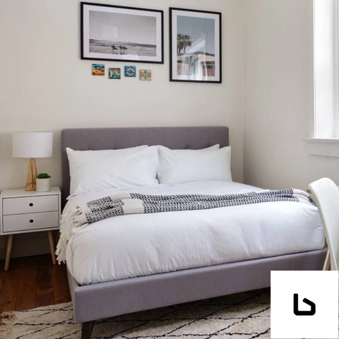 Queen bed platform frame fabric upholstered mattress base -