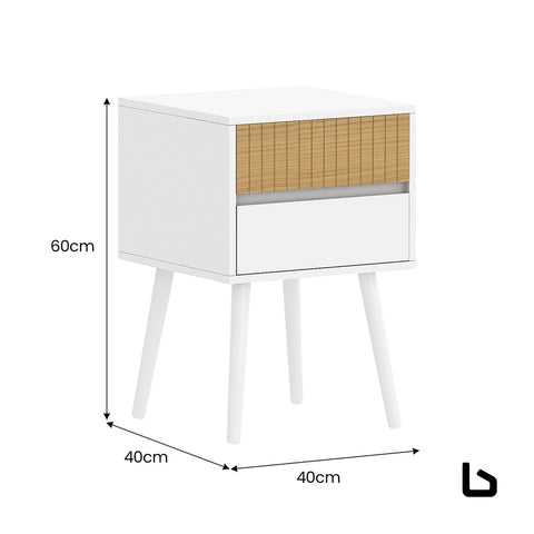 Clio bedside table night stand - white/natural - furniture