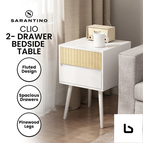 Clio bedside table night stand - white/natural - furniture